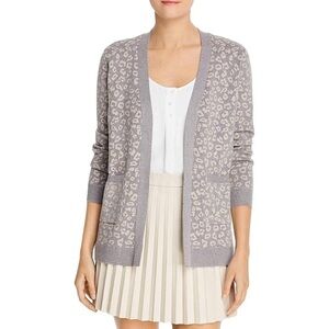 Cupcakes & Cashmere Cheyenne Leopard Jacquard Cardigan Sweater Lightweight Grey